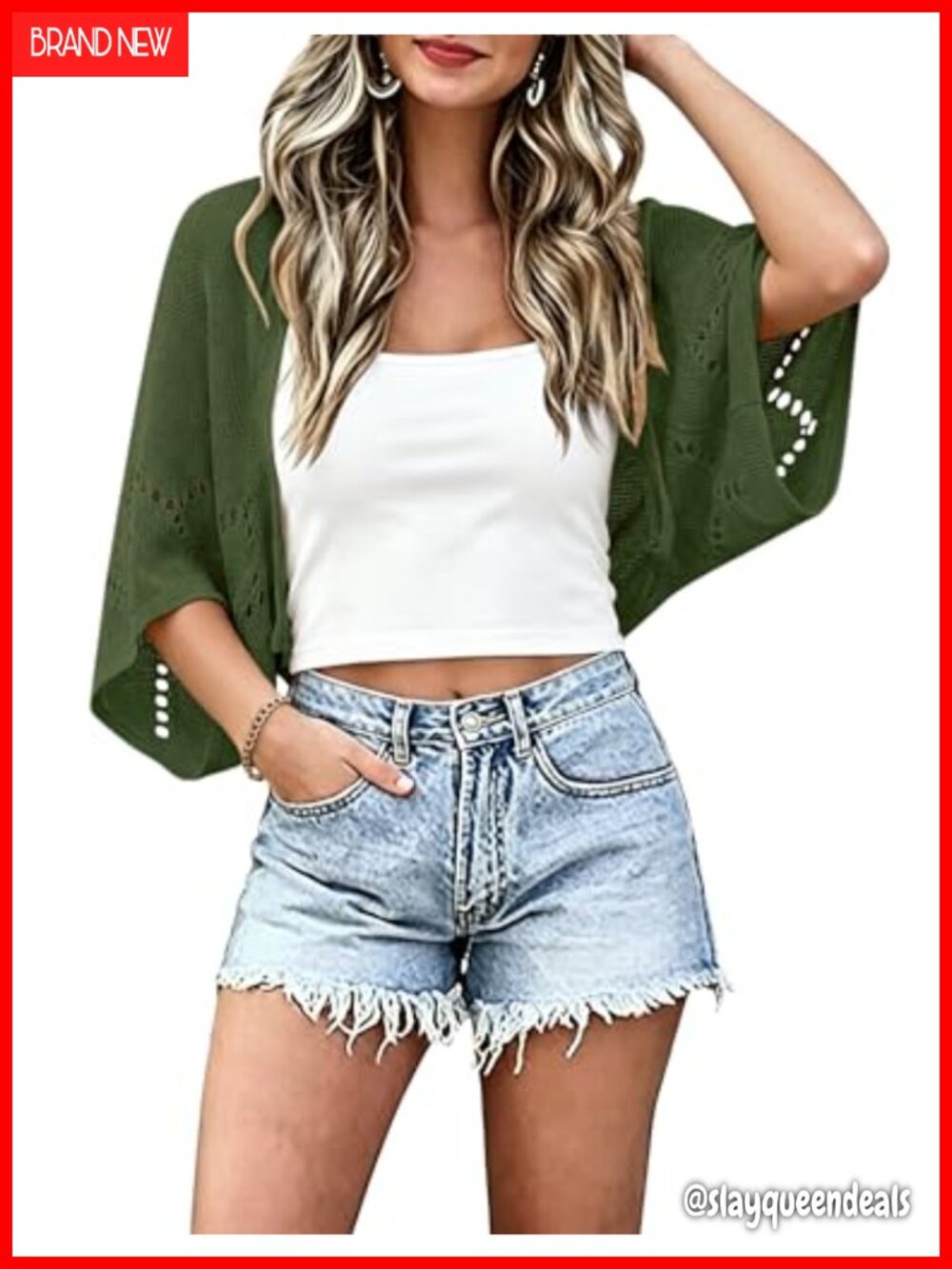 Lightweight Crochet Batwing Short Sleeve Cardigan Shrug